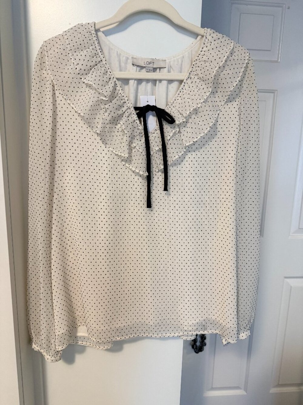 LOFT White Polka Dot Ruffled Blouse - NWT Size M